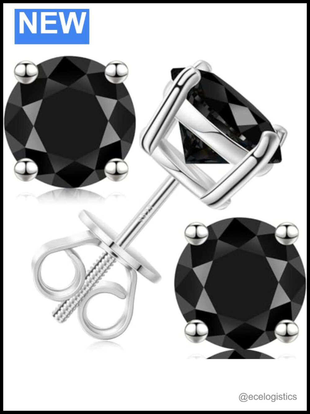 Moissanite Stud Earrings Screw Back 18K Gold Plated 925 Sterling Silver Round